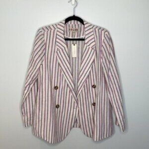 Dolan Anthropologie Women Double Breasted Striped Linen Blazer Size Medium